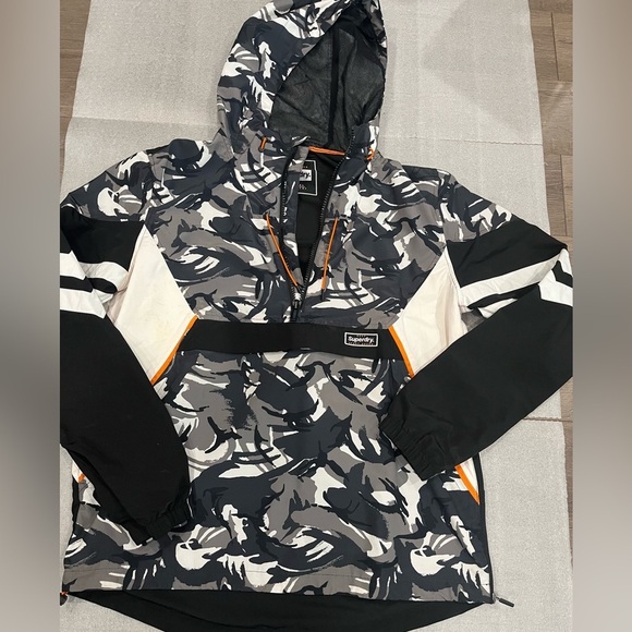 [2XL/PTP26”]Superdry Black Gray Camo 1/2 Zip Lined Men Windbreaker Jacket Biker - Picture 4 of 16